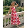 image:imageLILLUSORY Womens Floral Maxi Dress Smocked Flowy Sundress with PocketsRed Floral