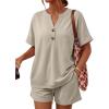image:imageLILLUSORY 2 Piece Lounge Sets for Womens Airport Travel Vacation Outfits Henley Oversized T shirts and Sweat ShortsApricot