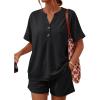 image:imageLILLUSORY 2 Piece Lounge Sets for Womens Airport Travel Vacation Outfits Henley Oversized T shirts and Sweat ShortsBlack