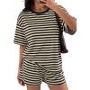 image:imageLILLUSORY 2 Piece Striped Set for Women Two Piece Lounge Sets Summer Outfits 2026 Oversized tshirts and ShortsBlack Apricot Combo