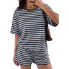 image:imageLILLUSORY 2 Piece Striped Set for Women Two Piece Lounge Sets Summer Outfits 2026 Oversized tshirts and ShortsBlue Combo