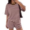 image:imageLILLUSORY 2 Piece Striped Set for Women Two Piece Lounge Sets Summer Outfits 2026 Oversized tshirts and ShortsPink Combo