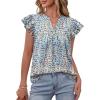 image:imageLILLUSORY Boho Short Sleeve Tops Floral Work Blouses for Women Dressy Casual ShirtsBlue White