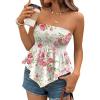 image:imageLILLUSORY Women Floral Elastic Trim Ruffle Hem Tube Strapless Tops Peplum Sleeveless Bandeau Tanks Boho Summer ClothesWhite Pink Floral