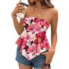 image:imageLILLUSORY Women Floral Elastic Trim Ruffle Hem Tube Strapless Tops Peplum Sleeveless Bandeau Tanks Boho Summer ClothesWhite Red Floral