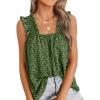 image:imageLILLUSORY Women Summer Wide Strap Square Neck Cute Flowy Tank Top Sleeveless Ruffle Loose Fit Boho Blouse 2026 Beach VacationArmygreen Floral