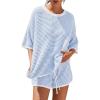 image:imageLILLUSORY Womens 2 Piece Striped Short Sets 2026 Summer Matching Lounge Cruise Beach Outfits Resort Wear Drawstring PajamaWhite Blue Stripe