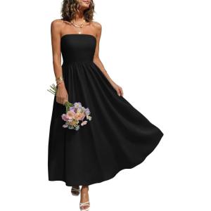 image:imageLILLUSORY Womens Floral Maxi Dress Smocked Flowy Sundress with PocketsBlack