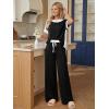 image:imageLILLUSORY Womens 2 Piece Lounge Sets Matching Travel Outfits Summer Causal Color Block and Wide Leg Pants Set Pockets 2026Black