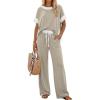 image:imageLILLUSORY Womens 2 Piece Lounge Sets Matching Travel Outfits Summer Causal Color Block and Wide Leg Pants Set Pockets 2026Apricot