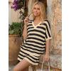 image:imageLILLUSORY Womens Crochet Striped Short Sets Two Piece Summer Vacation Outfits V Neck Knit Beach Cover Ups Lounge PajamasBeige Black Stripe