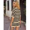 image:imageLILLUSORY Womens Crochet Striped Short Sets Two Piece Summer Vacation Outfits V Neck Knit Beach Cover Ups Lounge PajamasBeige Black Stripe