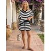 image:imageLILLUSORY Womens Crochet Striped Short Sets Two Piece Summer Vacation Outfits V Neck Knit Beach Cover Ups Lounge PajamasBlack White Stripe