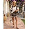 image:imageLILLUSORY Womens Crochet Striped Short Sets Two Piece Summer Vacation Outfits V Neck Knit Beach Cover Ups Lounge PajamasCoffee White Stripe