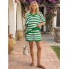 image:imageLILLUSORY Womens Crochet Striped Short Sets Two Piece Summer Vacation Outfits V Neck Knit Beach Cover Ups Lounge PajamasGreen White Stripe