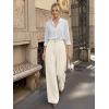 image:imageLILLUSORY Pleated Front High Waisted Dress Pants Light Stretch Wide Leg Button Trousers with PocketsBeige
