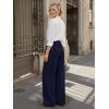 image:imageLILLUSORY Pleated Front High Waisted Dress Pants Light Stretch Wide Leg Button Trousers with PocketsNavy Blue