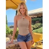 image:imageLILLUSORY Halter Tops for Women Going Out Cute Racerback Summer Trendy Outfits Date Night Cropped Knit Vacation ClothesCamel