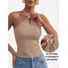 image:imageLILLUSORY Halter Tops for Women Going Out Cute Racerback Summer Trendy Outfits Date Night Cropped Knit Vacation ClothesCamel