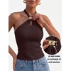 image:imageLILLUSORY Halter Tops for Women Going Out Cute Racerback Summer Trendy Outfits Date Night Cropped Knit Vacation ClothesChocolate Brown