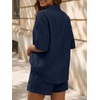 image:imageLILLUSORY Women 2 Piece Linen Short Sets 2026 Summer Vacation V Neck Short Sleeve Beach Outfits Oversized Button Cotton PjsNavy Blue