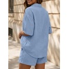 image:imageLILLUSORY Women 2 Piece Linen Short Sets 2026 Summer Vacation V Neck Short Sleeve Beach Outfits Oversized Button Cotton PjsSky Blue
