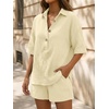 image:imageLILLUSORY Women 2 Piece Linen Short Sets 2026 Summer Vacation V Neck Short Sleeve Beach Outfits Oversized Button Cotton PjsYellow