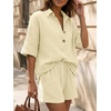 image:imageLILLUSORY Women 2 Piece Linen Short Sets 2026 Summer Vacation V Neck Short Sleeve Beach Outfits Oversized Button Cotton PjsYellow