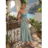 image:imageLILLUSORY Women Floral Maxi Dress Summer Spaghetti Strap Smocked Boho Beach Vacation Long Flowy Sundress with PocketsGreen White