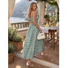 image:imageLILLUSORY Women Floral Maxi Dress Summer Spaghetti Strap Smocked Boho Beach Vacation Long Flowy Sundress with PocketsGreen White