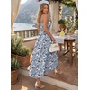 image:imageLILLUSORY Women Floral Maxi Dress Summer Spaghetti Strap Smocked Boho Beach Vacation Long Flowy Sundress with PocketsNavy White