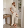 image:imageLILLUSORY Womens 2 Piece Lounge Travel Outfit Soft Breathable Lyocell Henley T Shirt and Wide Leg Pant SetsBeige