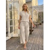 image:imageLILLUSORY Womens 2 Piece Lounge Travel Outfit Soft Breathable Lyocell Henley T Shirt and Wide Leg Pant SetsBeige