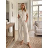 image:imageLILLUSORY Womens 2 Piece Lounge Travel Outfit Soft Breathable Lyocell Henley T Shirt and Wide Leg Pant SetsBeige
