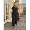 image:imageLILLUSORY Womens 2 Piece Lounge Travel Outfit Soft Breathable Lyocell Henley T Shirt and Wide Leg Pant SetsBlack