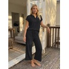 image:imageLILLUSORY Womens 2 Piece Lounge Travel Outfit Soft Breathable Lyocell Henley T Shirt and Wide Leg Pant SetsBlack