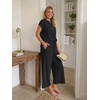 image:imageLILLUSORY Womens 2 Piece Lounge Travel Outfit Soft Breathable Lyocell Henley T Shirt and Wide Leg Pant SetsBlack