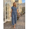 image:imageLILLUSORY Womens 2 Piece Lounge Travel Outfit Soft Breathable Lyocell Henley T Shirt and Wide Leg Pant SetsBlue