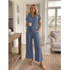 image:imageLILLUSORY Womens 2 Piece Lounge Travel Outfit Soft Breathable Lyocell Henley T Shirt and Wide Leg Pant SetsBlue