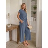 image:imageLILLUSORY Womens 2 Piece Lounge Travel Outfit Soft Breathable Lyocell Henley T Shirt and Wide Leg Pant SetsBlue