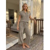 image:imageLILLUSORY Womens 2 Piece Lounge Travel Outfit Soft Breathable Lyocell Henley T Shirt and Wide Leg Pant SetsCoffee