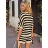 image:imageLILLUSORY Womens Crochet Striped Short Sets Two Piece Mesh Knit Beach Cover Ups V Neck Summer Vacation Outfits Lounge PajamasBeige Black Stripe