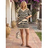 image:imageLILLUSORY Womens Crochet Striped Short Sets Two Piece Mesh Knit Beach Cover Ups V Neck Summer Vacation Outfits Lounge PajamasBeige Black Stripe