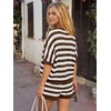 image:imageLILLUSORY Womens Crochet Striped Short Sets Two Piece Mesh Knit Beach Cover Ups V Neck Summer Vacation Outfits Lounge PajamasCoffee White Stripe