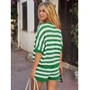 image:imageLILLUSORY Womens Crochet Striped Short Sets Two Piece Mesh Knit Beach Cover Ups V Neck Summer Vacation Outfits Lounge PajamasGreen White Stripe