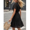 image:imageLILLUSORY Womens Eyelet Dress 2026 Summer Mini V Neck A Line Knee Length Lace Hollow Out Cute Casual Beach Vacation OutfitBlack