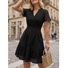 image:imageLILLUSORY Womens Eyelet Dress 2026 Summer Mini V Neck A Line Knee Length Lace Hollow Out Cute Casual Beach Vacation OutfitBlack