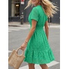 image:imageLILLUSORY Womens Eyelet Dress 2026 Summer Mini V Neck A Line Knee Length Lace Hollow Out Cute Casual Beach Vacation OutfitGreen