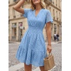 image:imageLILLUSORY Womens Eyelet Dress 2026 Summer Mini V Neck A Line Knee Length Lace Hollow Out Cute Casual Beach Vacation OutfitLight Blue