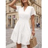 image:imageLILLUSORY Womens Eyelet Dress 2026 Summer Mini V Neck A Line Knee Length Lace Hollow Out Cute Casual Beach Vacation OutfitWhite